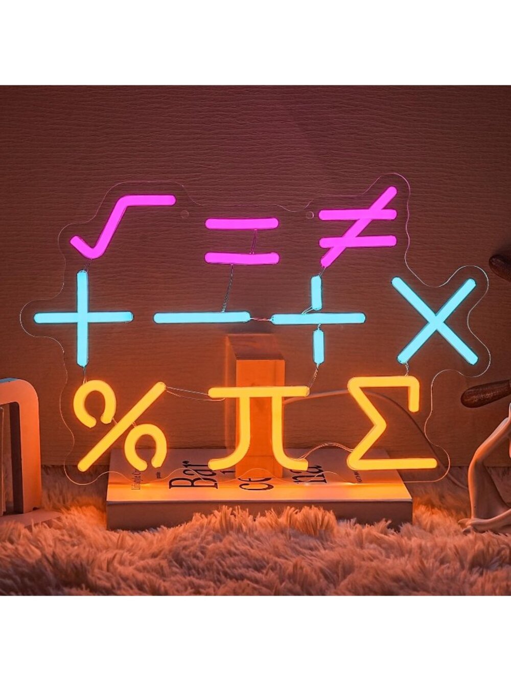 Math Symbols Neon Sign Multicolor Acrylic Dimmable LED Light Math Symbols Neon